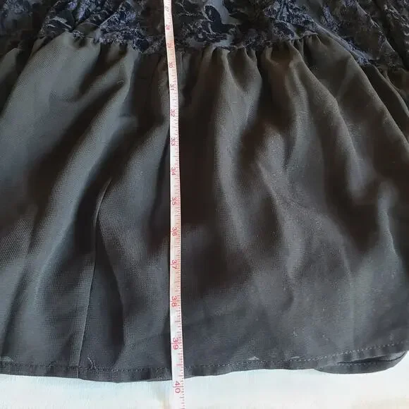 Knox Rose Long Sleeve Burn Out Velvet Chiffon Tiered Black Midi Dress Size M - Picture 11 of 11